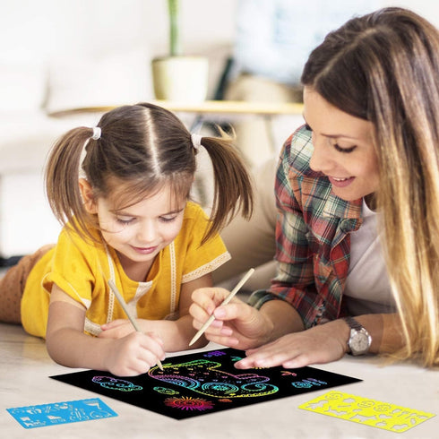 Rainbow Scratch Paper Art for Kids: 60PCS Magic Arts Crafts Gifts for Girls Boys Ages 4-9, Birthday Family Activities