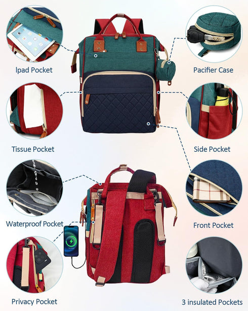 GLIXAVIA Backpack, Mommy Backpack Baby Diaper Bag, Diaper Bags with Multiple Pockets Travel-Friendly Maternity