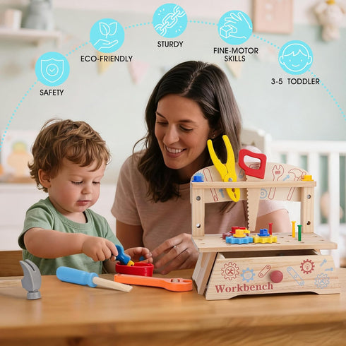 Set, Set 3 3 4 5 REXBETI Kids Tool Wooden Toddler Tool with Apron, Toddler Tool Bench, Educational Montessori Toys