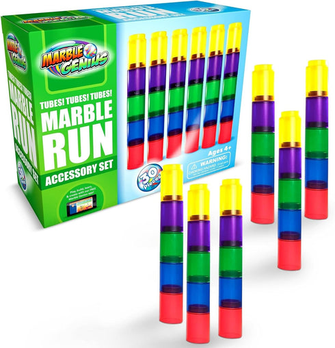 Marble Genius Tubes, 30pcs Marble Run Accessory Set for Kids Ages 4+,