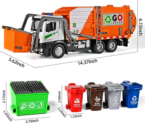 NOVAFUSION 4-7Orange Front Loader Arm Toy Garbage Truck with Auto Lift Function,Diecast Garbage Truck Metal