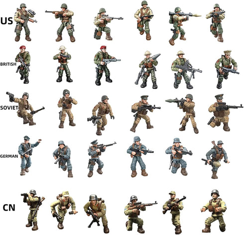 6 PCS Mini WWII Soldier Military Action Figures, Army Model Building Block Toys with Accessories for Kids