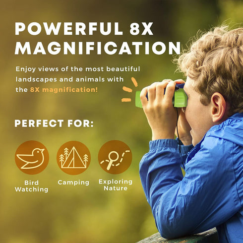 Promora Binoculars for Kids, Set with Magnifying Glass & Compass, Purple, for Ages 3-12