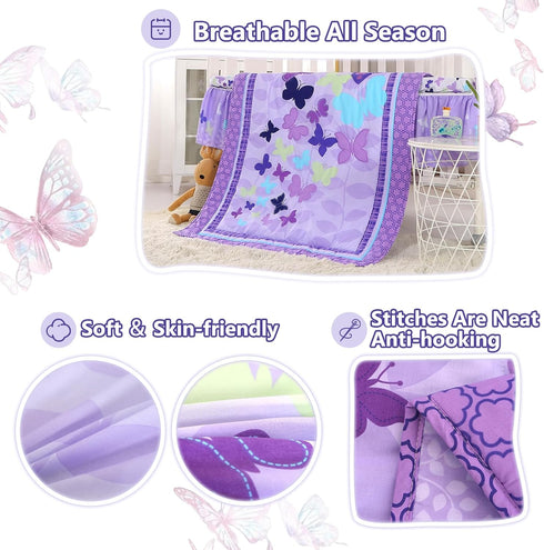 Set 3 Sets Sets Wowelife Butterfly Crib Bedding for Girls Piece Baby Girl Bedding Purple Nursery Crib Newborn, Infant