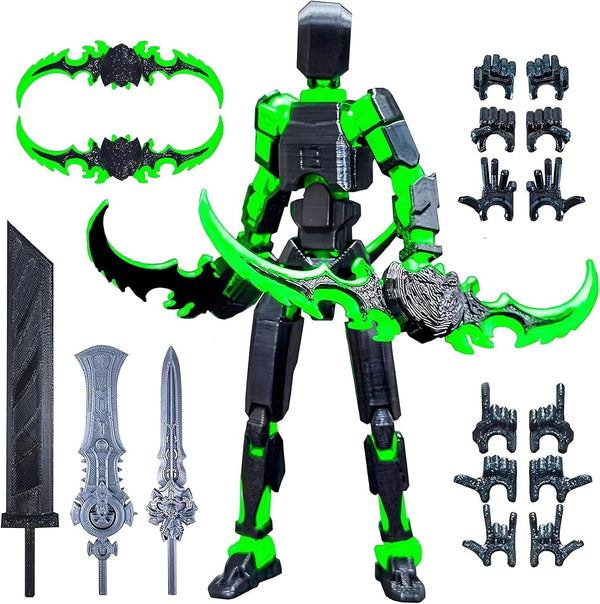 Preassembled Black T13 Action Figure with Multiple Accessories, 3D Printed Multi-Jointed Titan 13 Desktop Toy