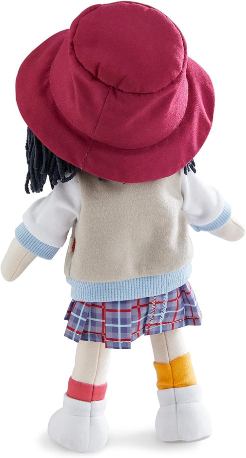 12" 18 HABA Soft Doll Yuki with Black Hair, Embroidered Face, Stylish Bucket Hat and Clothes - Washable Toddler Baby
