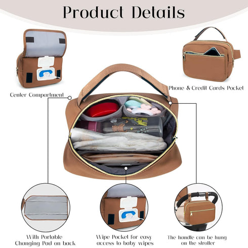 Pack printe Small Diaper Bag with Portable Changing Pad, Crossbody Diaper with Wipes Pocket, Women Waist Bag