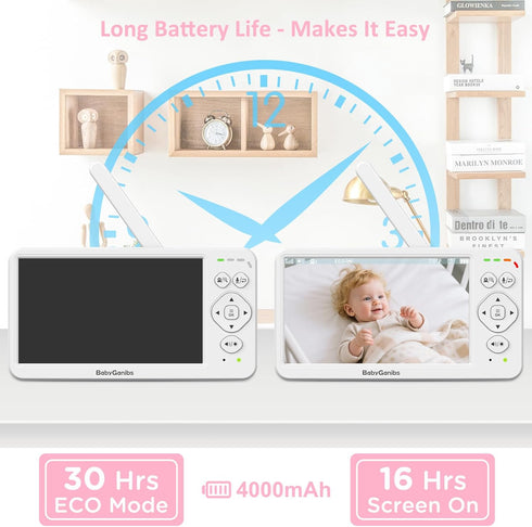 Baby Ganibs 6" 1000ft 2-Way 8 150 Big Screen Baby Monitor with Camera and Audio, Long Range No WiFi, Talk, Lullabies