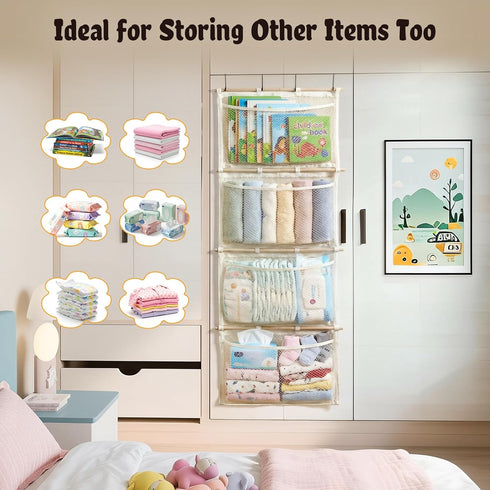 Hammock Over Door Large-Capacity Stuffed Animal Storage with Metal Hook & Wooden Stick, Hanging Plush Animal Bear Doll