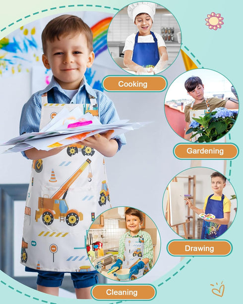 Lictin 2 Pack Kids Apron for Boys Girls - Waterproof Art Apron with Pockets for Cooking, Painting, Baking