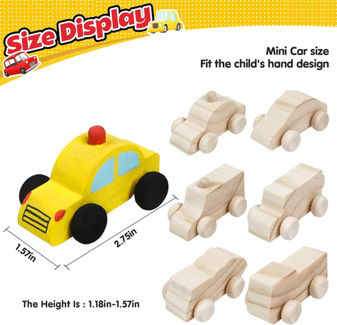12 Pieces Unfinished Wooden Cars, Wood DIY Car Toys, Painting Crafts Kit for Student Family Activities