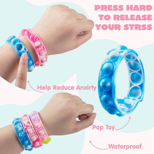 28 Packs JOYIN Valentine's Day Gift Cards with Pop Fidget Bracelet, Pop Bubble Fidget Toy, Bracelet Wristband Stress