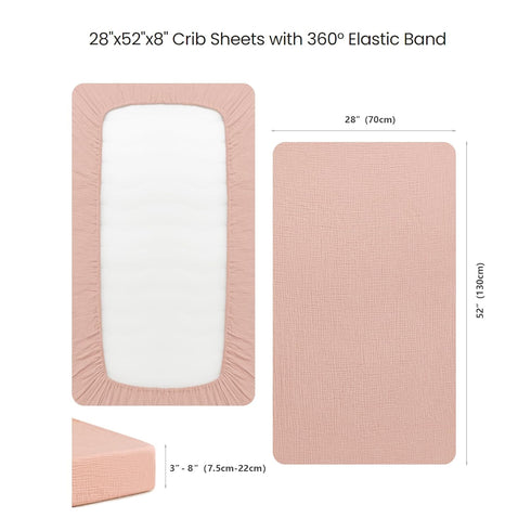 2 52"x 28" Konssy Muslin Crib Sheets for Girl Boy, PCS Soft and Breathable Cotton Baby Sheets for Standard Crib
