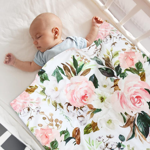 Flower Minky Baby Blanket for Boys & Girls, Double Layer Soft Plush Toddler Blanket, 30 x 40 in