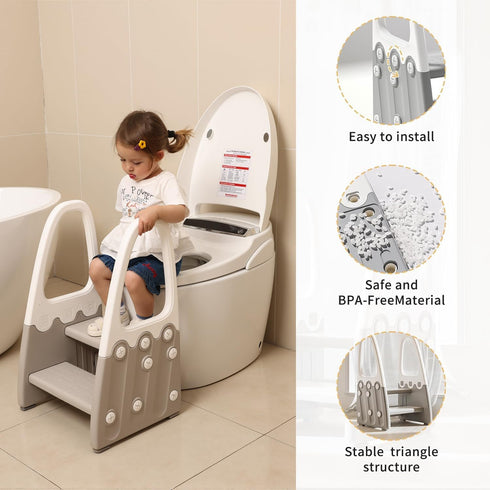 Joylico Two Step Stool with Handrails for Toddler and Kids, Standing Learning Stool Tower for Bathroom Sink, Potty