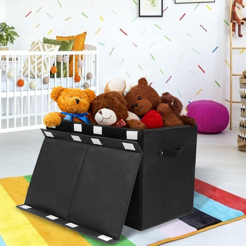 popoly Large Toy Box Chest Storage with Flip-Top Lid, Collapsible Kids Storage Boxes Container Bins for Toys, Playroom Organizers, 25"x13" x16" (Linen Black) by popoly