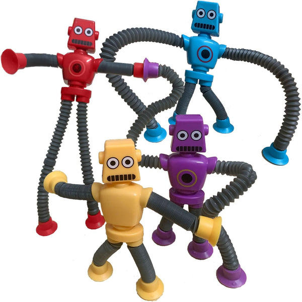 Pop Tubes Robot Toy - 4 Packs Fidget Toys, Telescopic Suction Cup Robotics for Toddlers