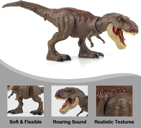 3-5 6 7 8 Tyrannosaurus Rex Action Figure Toy - Continuing Head Strike T Rex Dinosaur Toy with Roar & Light Up, Neck