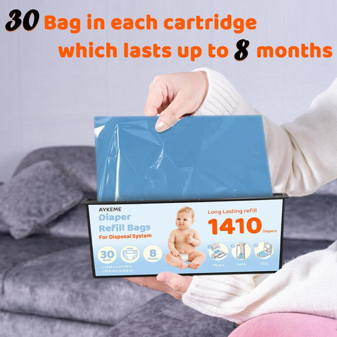 AYKEME 90 7-Layer 10 Use,3 Pack Bags Diaper Pail Refills Bags Compatible with Genie Easy Roll Signature & Platinum