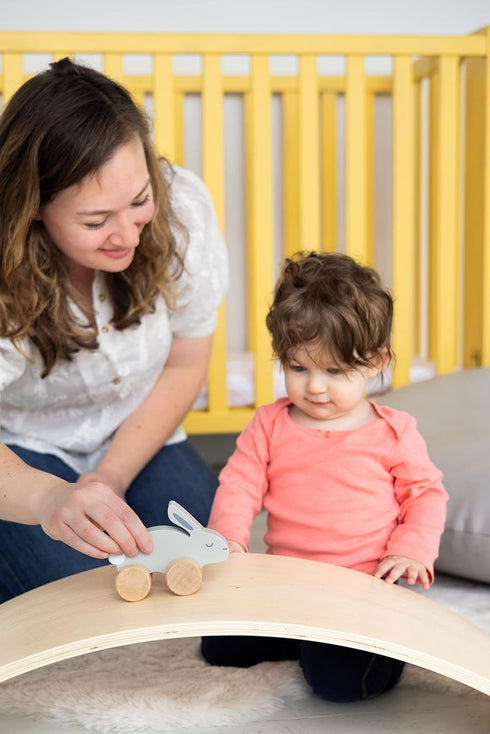 Pearhead Wooden Toy Bunny, Push and Pull Montessori Toy for Baby Girl or Boy Nursery Accessory