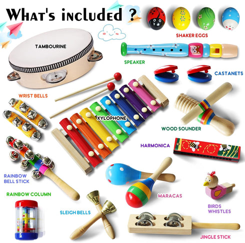 Set LOOIKOOS Toddler Musical Instruments,Wooden Percussion Instruments Toy for Kids Preschool Educational Musical Toys