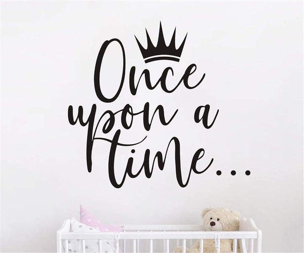 Once Upon a Time Wall Sticker Art, Crown Vinyl Decals for Kids Princess Room, Nursery Decoration, 42X38CM (Black)