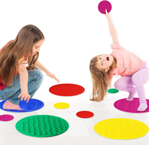10 Lenwen Pcs Sensory Mat Discs Sensory Stepping Circles Pads Textured Tactile Toys Stimulation for Calming Play