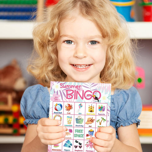 Fancy Land Summer Bingo Game for Kids - 24 Players Hawaiian Tropical Luau Party Favors Supplies