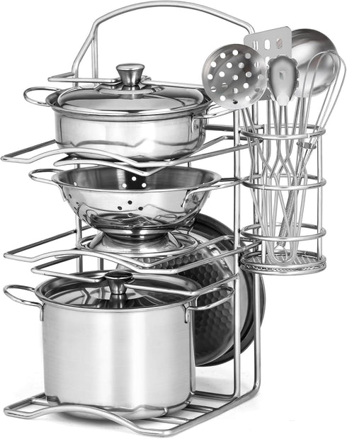 12Pcs Kids Pots and Pans Playset, Stainless Steel Pretend Play Kitchen Set Toy for Kids Age 3 Years Old