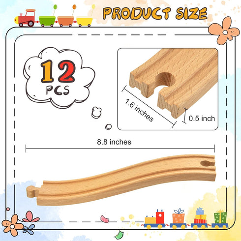 12 Pack Mototo Pieces Wooden Train Track Ascending Wood Railway Expansion Pieces Compatible with Most Wood Railroad