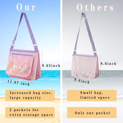 LIDAGO Set 3 3 Beach Toy Include Mesh Shovels and Beach Mesh Bags,Kids Sand Sifter Colorful Mesh Bag for Shells