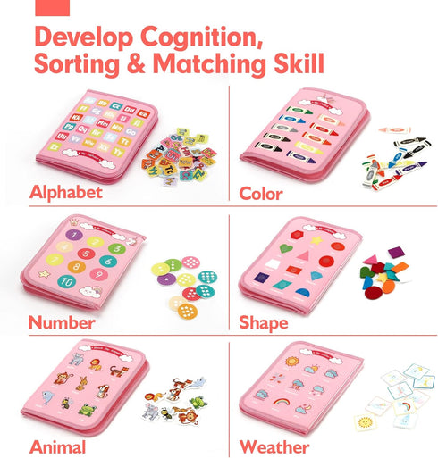 hahaland Busy Board - Montessori Toys for 2 Year Old Girl | Birthday Gift with Life Skills, ABC, 123, Shapes, Colors