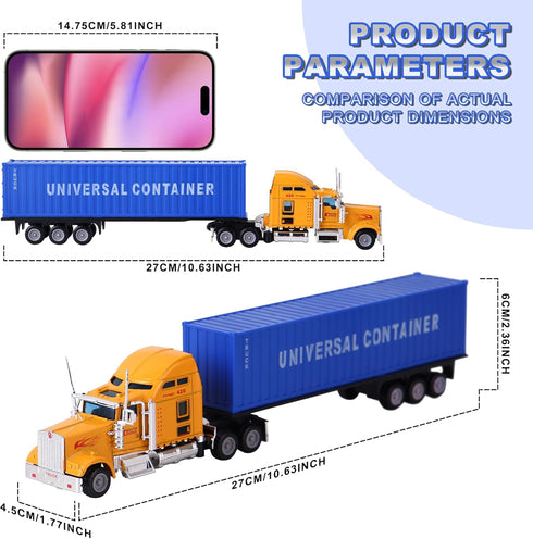 AIUAZA 1/65 Truck Model, Detachable Cargo Container, Children's Toy, Alloy Semi Truck, Trailer Toys for Boys