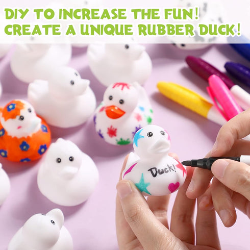 12 2 Inch 12 Jerify Pcs White Blank Rubber Ducks for Kids DIY St. Patrick's Day Creative Rubber Ducks with Pens