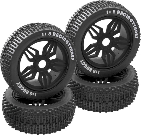 ShareGoo OD 4.52" 1/8 RC Buggy Rubber Tires with 5 Spoke Plastic Rim - Compatible with Arrma Kyosho Exceed RC Traxxas