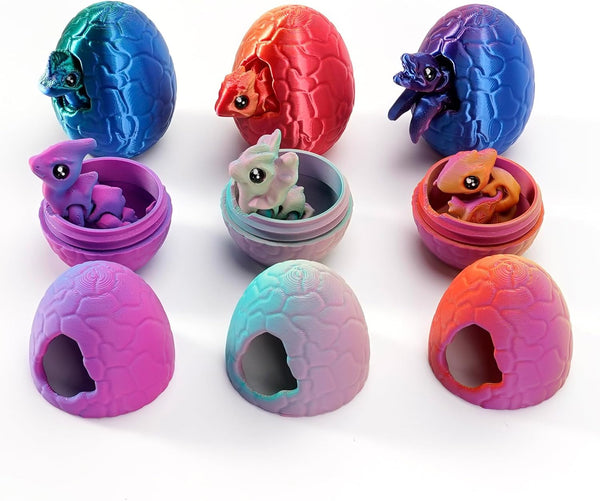 Kohimit 6 Pack 3D Printed Poseable Dragon Figures with Matching Eggs, Articulated Fidget