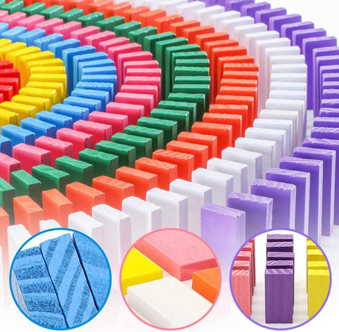 BigOtters Super Domino Blocks - 360PCS Bulk Kit, 12 Colorful Wooden Domino Blocks Educational Racing Game