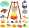 Kids Camping Toys Set, Pretend Play Campfire and Cutting Food for Indoor Outdoor Camping