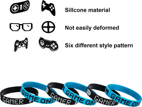 JOVITEC 48pcs Gaming Party Favors Bands, Video Game Rubber Bracelet, Video Party Wristbands Supplies