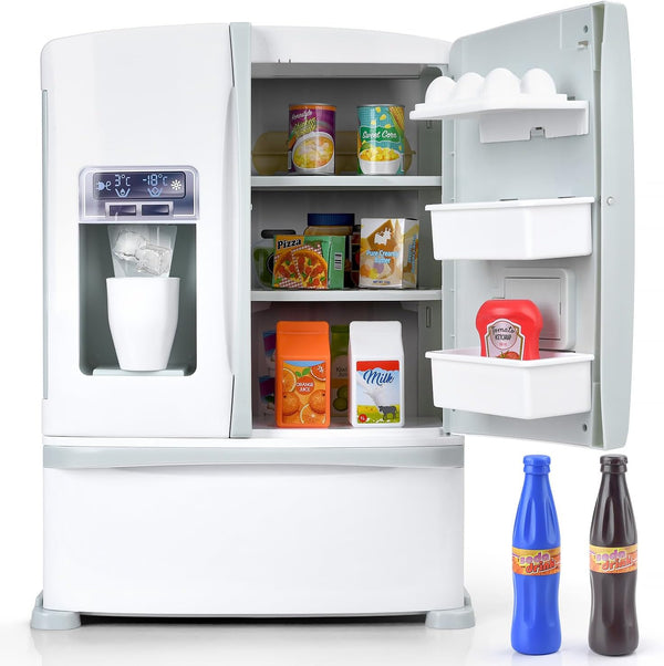 Refrigerator Toy Fridge with Ice Dispenser, Kids Pretend Play Kitchen Accessories with