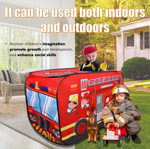 2-3 Pop Up Tent for Kids.Fire Truck Play Tent Role Play Firefighter Tent.Large, Easy to Organize.Birthday Gift