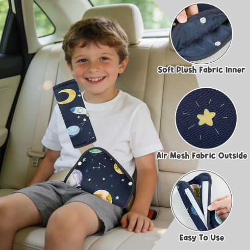 Kids Seat Belt Cover Pads, Soft Seat Belt Adjuster for Kids, Pea Pod Children Universal Shoulder & Belly Protective