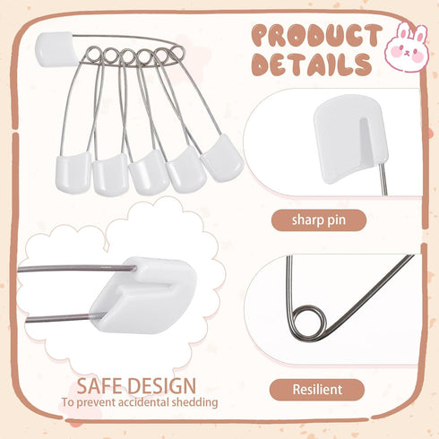 WILLBOND 100 2.2 Inch Pcs Diaper Pins Safety Plastic Head Cloth Diaper Nappy Pins with Locking Closures Stainless Steel