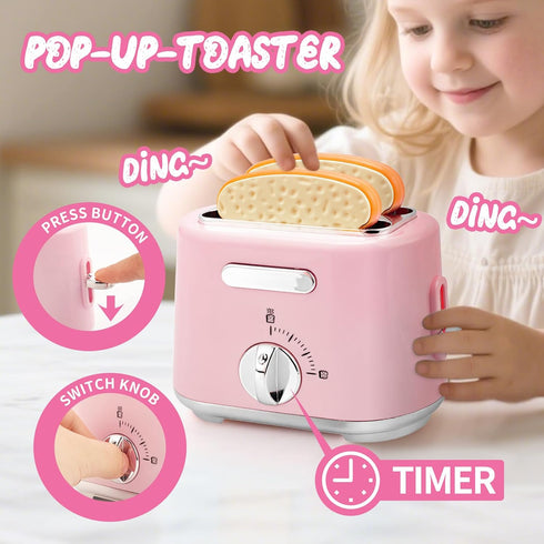 Playset Sets 4-8,Pink 3-5 Play Kitchen Accessories,Toy Kitchen Appliances with Blender,Coffee Maker,Mixer,Toaster,Kids