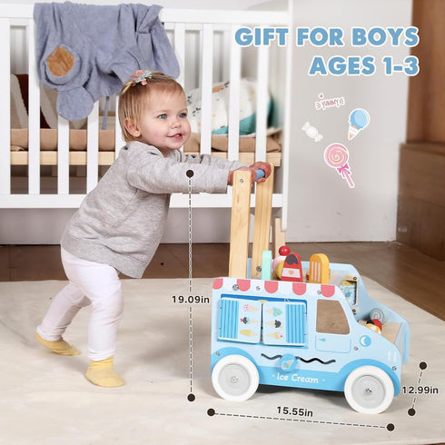 12M+, 1-3 labebe Baby Push Walker, Wooden Activity Walker for Boys Girls Push Walker Toy for Kids Learning to Walk