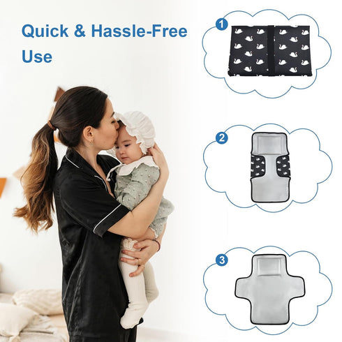 Cute Swan Portable Diaper Changing Mat,Waterproof Foldable Travel Changing Pad,On-The-Go Wipeable Reusable Changing Pad