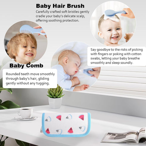 6 Set Baby Grooming Kit - Piece in Storage Bag(Blue) - Soft Brush, Comb, Nail Clippers, Nasal Aspirator, Safety