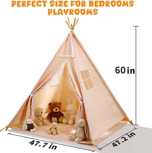 60 38 Teepee Tent for Kids with BBQ Pretend Play Toys, Spacious Kids Play Tent Indoor & Outdoor, Foldable Playhouse