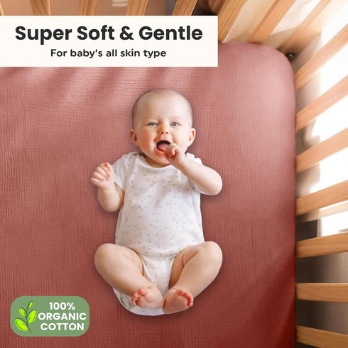 100% (Set 2) (28 52 Inches) Organic Cotton Muslin Crib Sheets of Soft & Breathable Fitted Sheets for Boys and Girls