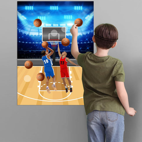 PLULON Basketball Party Game, Pin The Basketball on The Hoop with Stickers for Kids Birthday Party